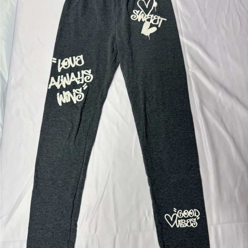 Kids Black Graphic Leggings Girls Size 10